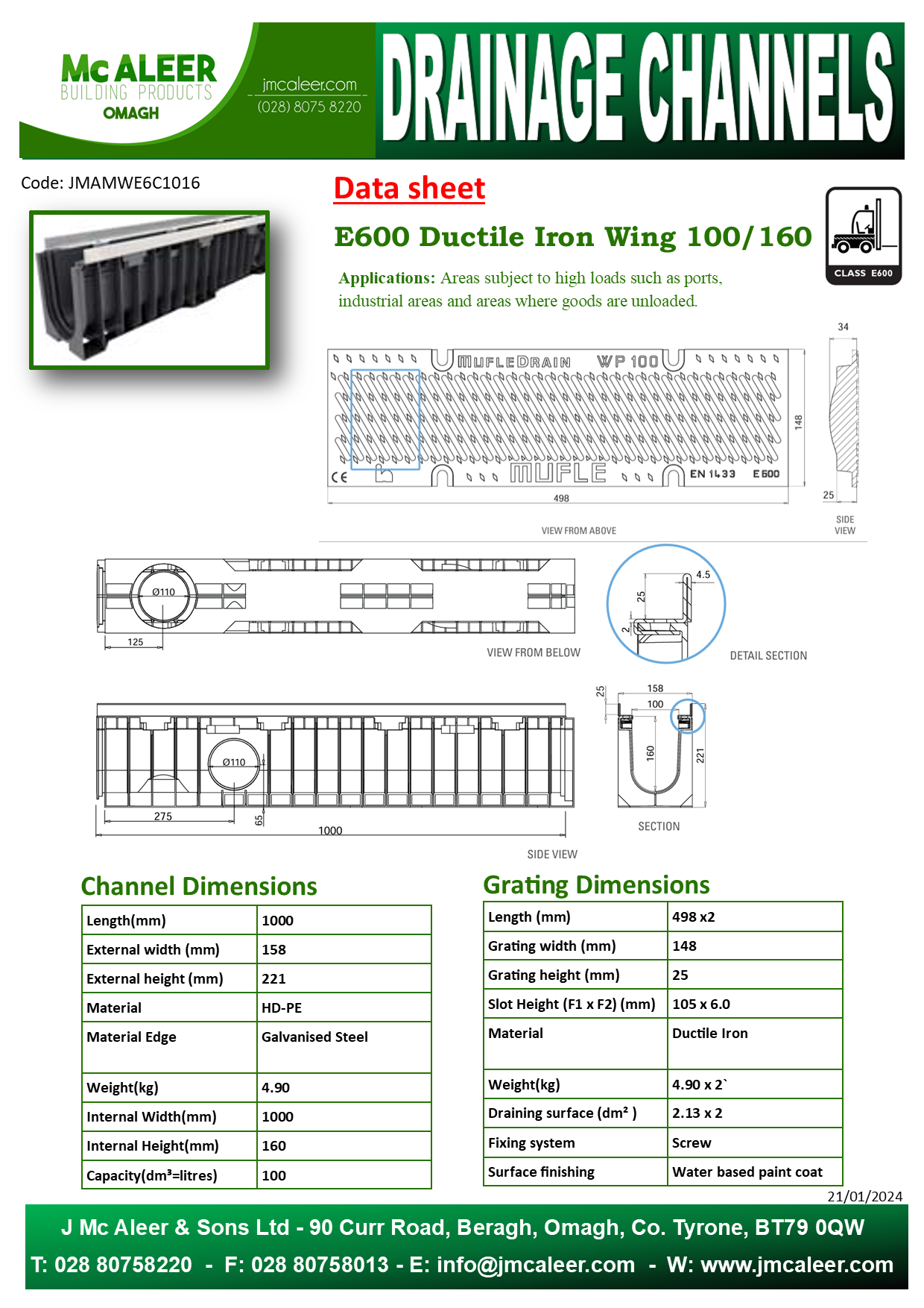 00 160 E600 ductile iron wing